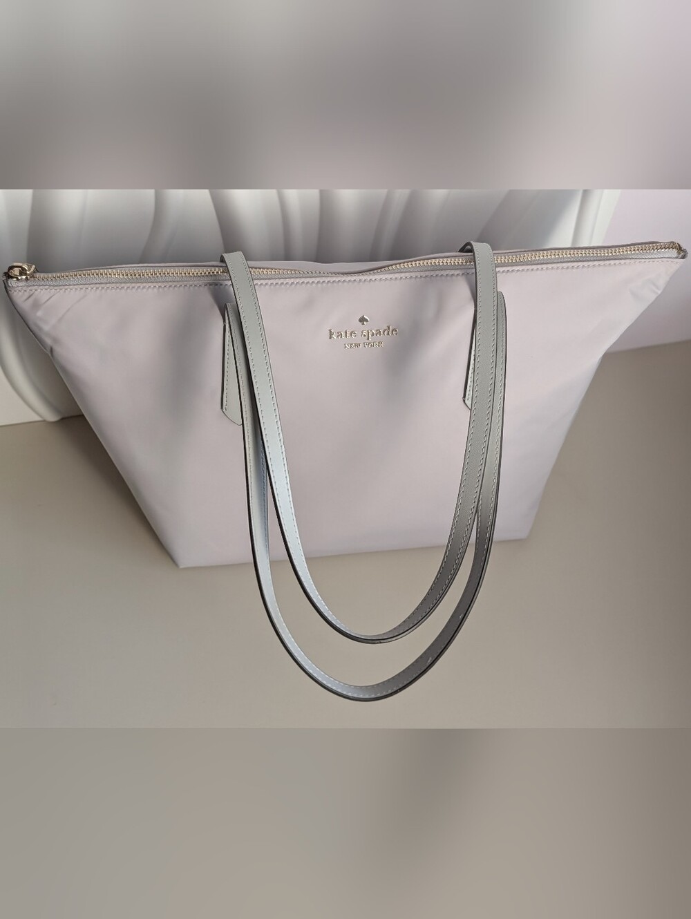 Kate Spade New York Kitt Medium Size Tote NWOT Platinum Grey Nylon Zip Tote Bag